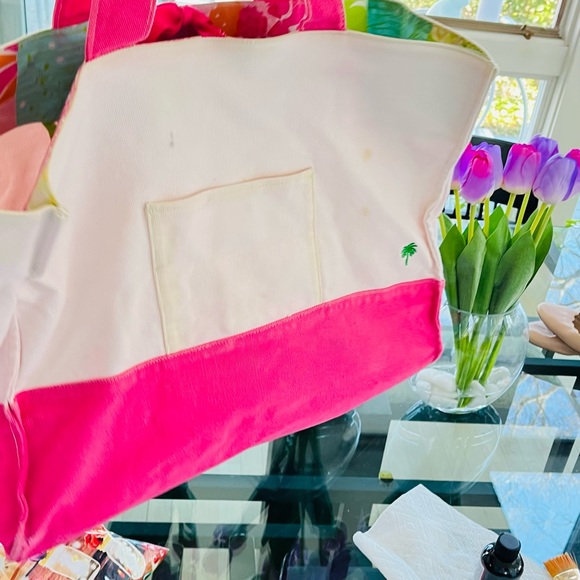 Lilly Pulitzer White Label Large Canvas Tote💕 White Pink - Picture 7 of 8